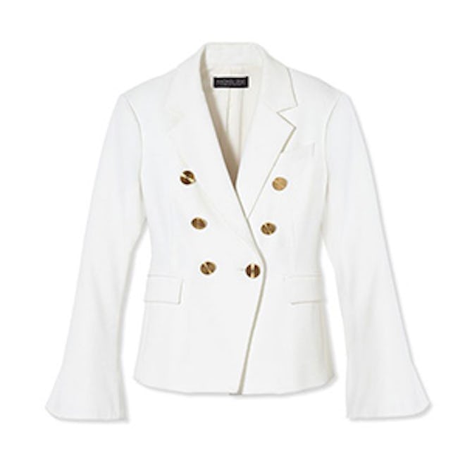 Sadie Double-Breasted Bell-Sleeve Twill Blazer