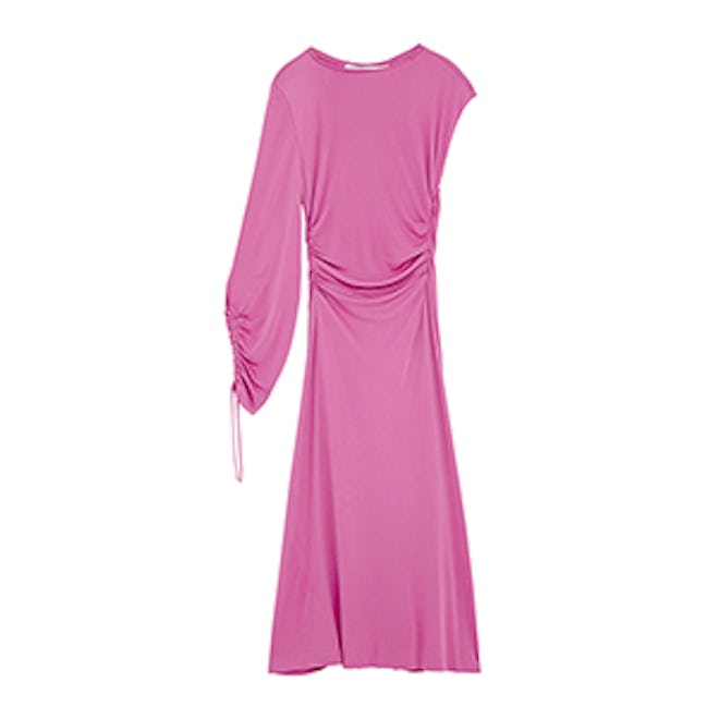 Gathered Dress With Asymmetric Sleeves