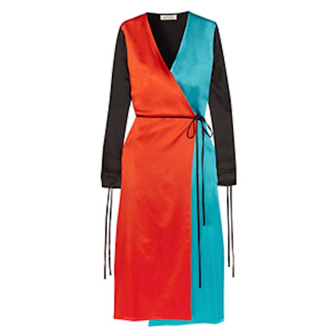 Grace Color-Block Satin Wrap Dress