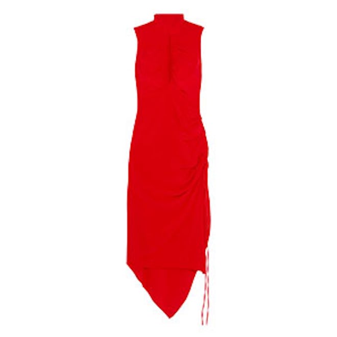 Solace London Palmira Cutout Ruched Silk Crepe de Chine Midi Dress