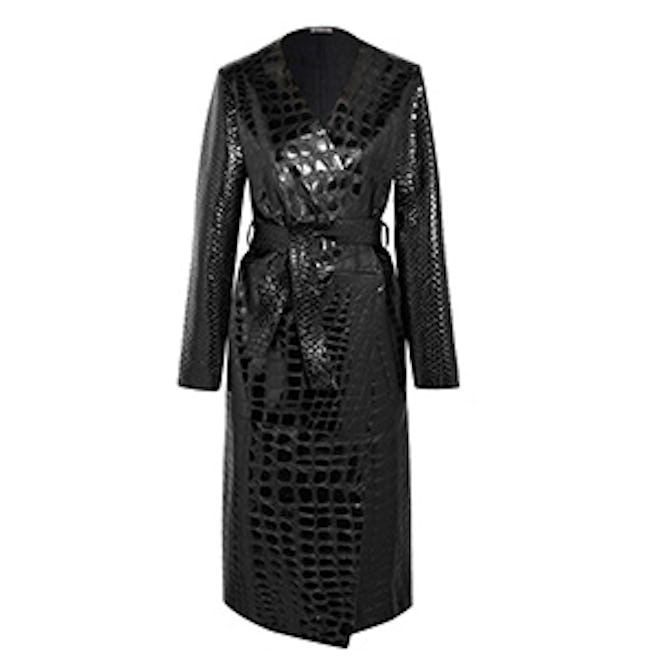 Snake And Crocodile-Effect Glossed-Leather Trench Coa