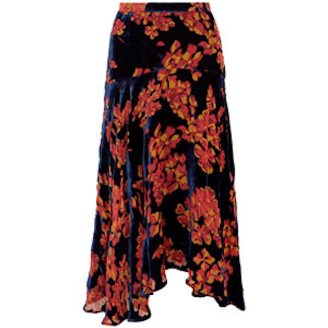 Ida Printed Devoré-Velvet Midi Skirt