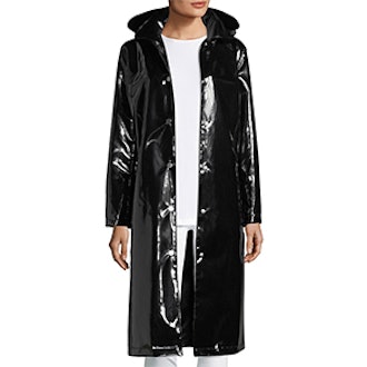 Hooded Snap-Front Long Rain Slicker Coat