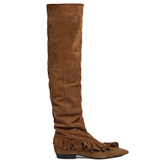 Ruffled Suede Slouched Over-The-Knee Boots