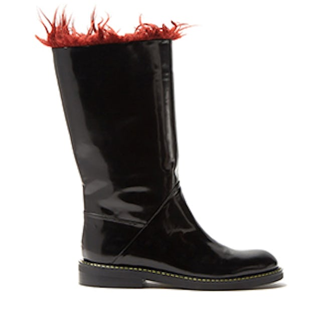 Faux-Fur Trimmed Leather Boots