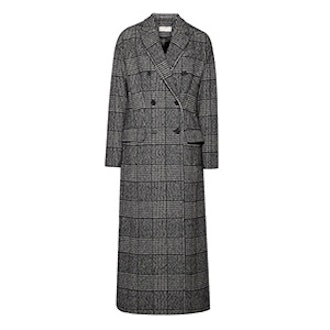 Double-Breasted Checked Wool-Blend Coat