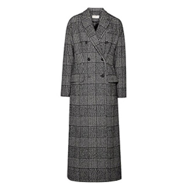 Double-Breasted Checked Wool-Blend Coat