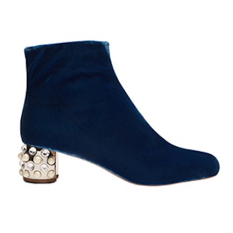 Embellished Block-Heel Velvet Boots
