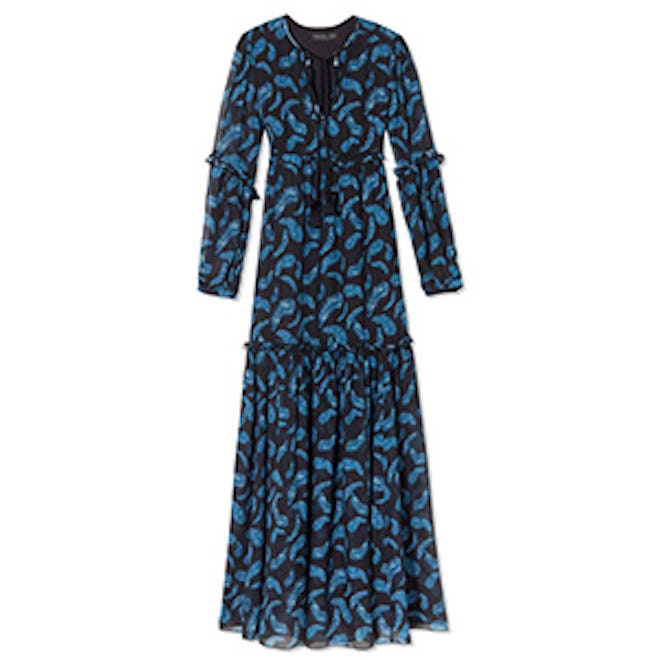 Victoria Feather Printed Chiffon Maxi Dress