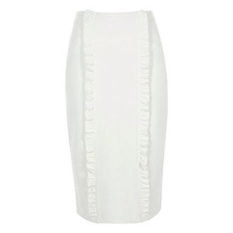 Cream Double Frill Panel Jersey Pencil Skirt