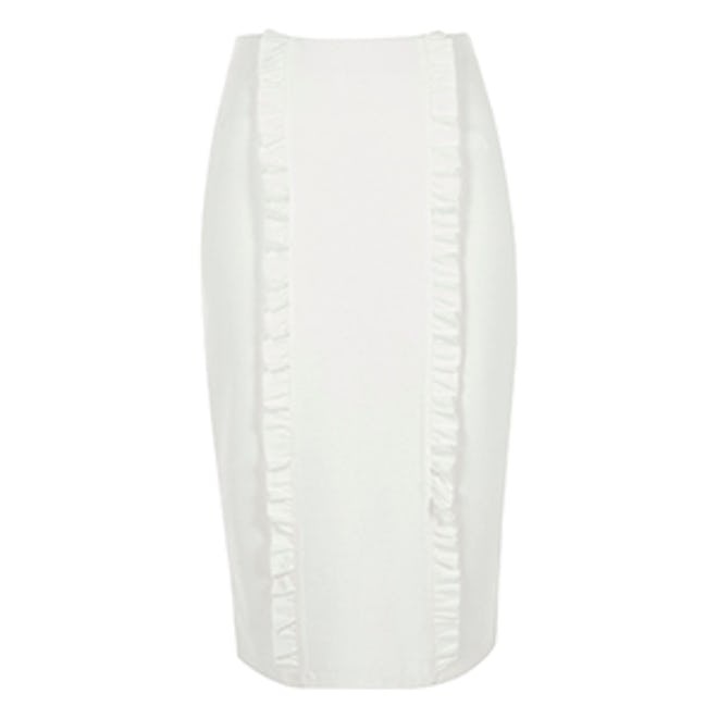 Cream Double Frill Panel Jersey Pencil Skirt