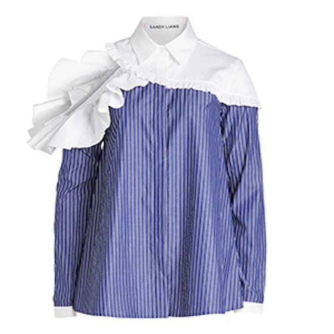 Cotton Shirt With Ruffle Trims and Cut-Out Back