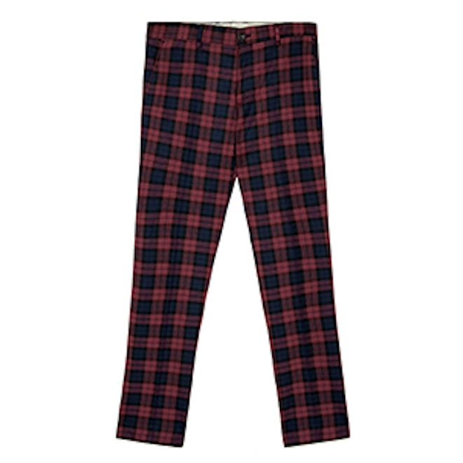 Checked Burgundy Suit Trousers