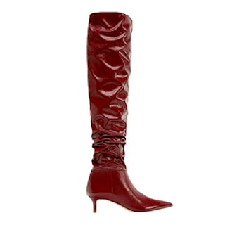 Gathered Leather Over The Knee High Heel Boots