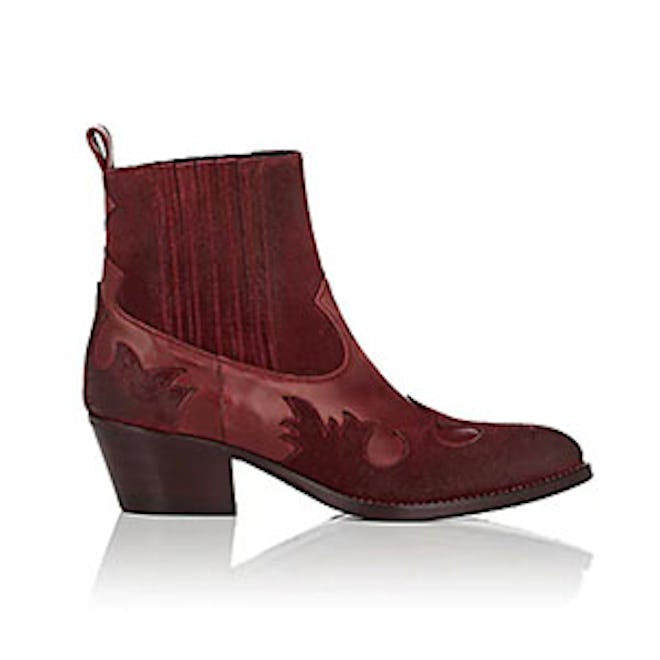 Leather & Suede Western Ankle Boots