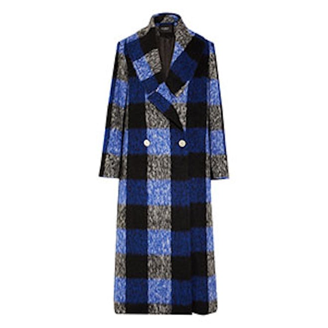 Checked Brushed Wool-Blend Coat