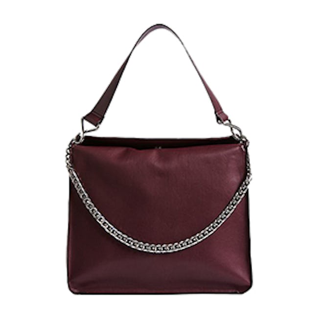 Faux Leather Chain Slouch Hobo Bag