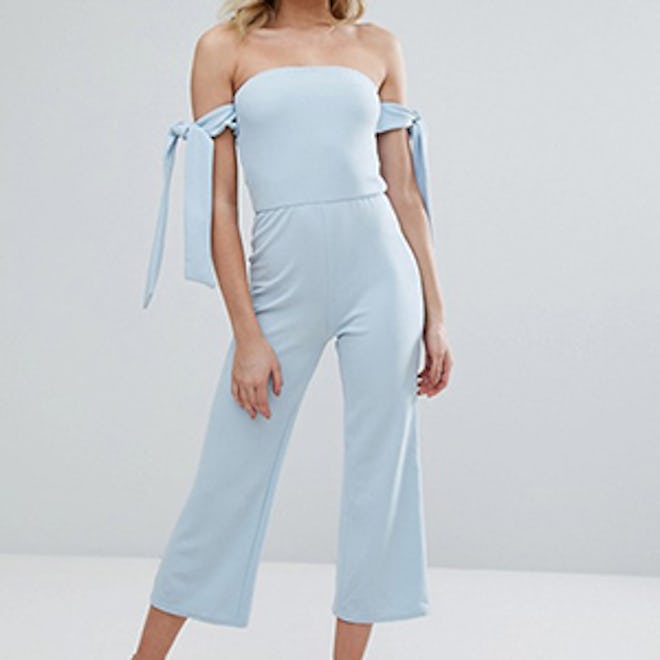 Bardot Culotte Jumpsuit With Tie Sleeves
