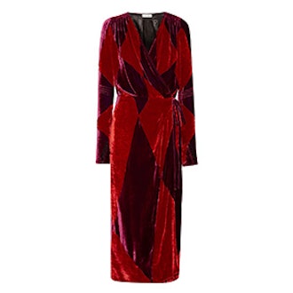Victoria Two-Tone Velvet Wrap Midi Dress