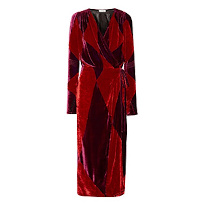 Victoria Two-Tone Velvet Wrap Midi Dress