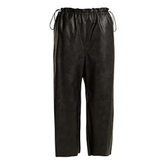 Drawstring-Waist Faux-Leather Cropped Trousers