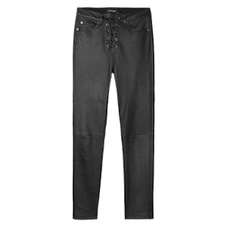 High-Waisted Lambskin Leather Trousers