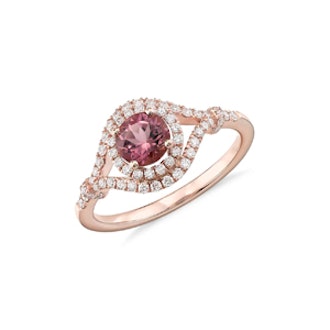 Pink Tourmaline and Diamond Halo Elegant Ring in 14k Rose Gold