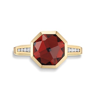 Guilin Octagon Ring With Garnet And Diamonds in 18K Gold