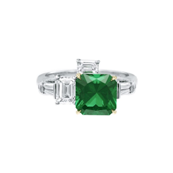 Emerald And Diamond Three Stone Ring