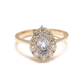 Sapphire Pear And Diamond Cluster Ring