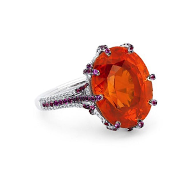 15.5 Carat Cushion-Cut Orange Sapphire Ring