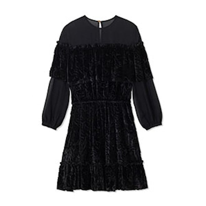 Pire Sheer-Shoulder Velvet Mini Dress