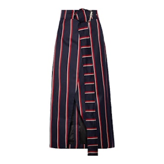 Apolline Striped Wool And Cotton-Blend Twill Wrap Skirt