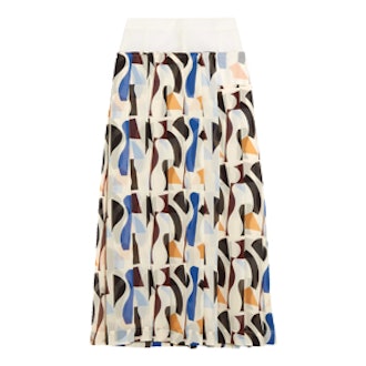 Pleated Printed Georgette Midi Skirt
