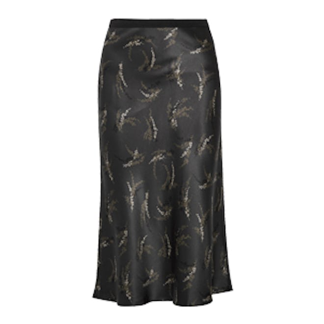 Printed Silk-Satin Midi Skirt