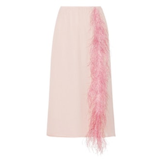 Feather-Trimmed Silk-Georgette Midi Skirt