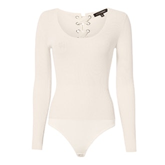 Caterina Lace-Up Grommet White Bodysuit