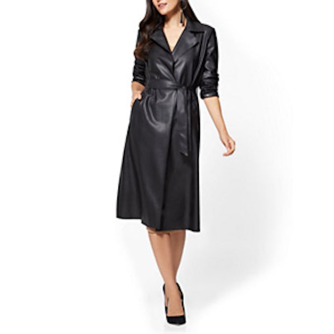 Faux-Leather Trench Coat