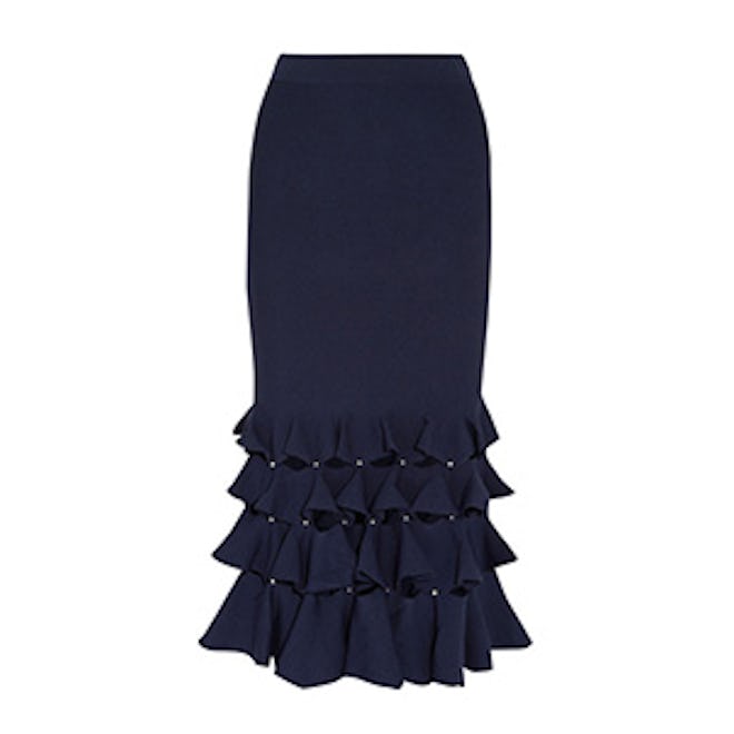 Cutout Ruffled Knitted Midi Skirt