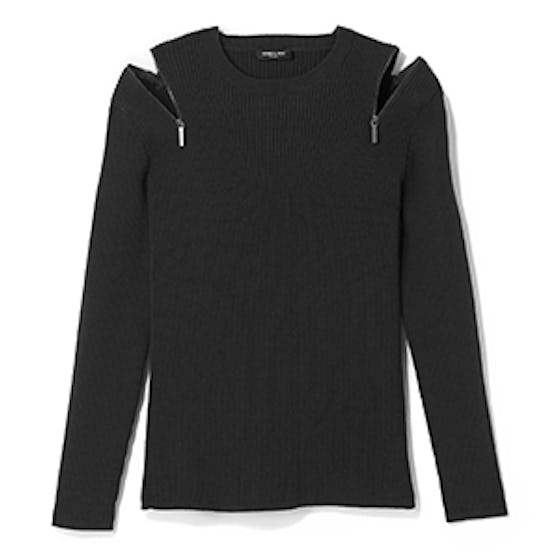 Zip Shoulder Ribbed Sweater