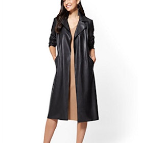 Faux-Leather Trench Coat