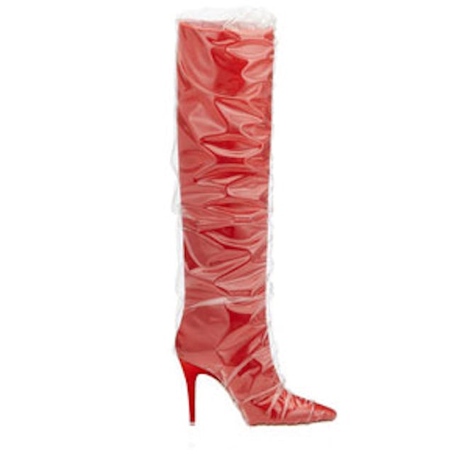 Elisabeth Red Satin Knee High Boots