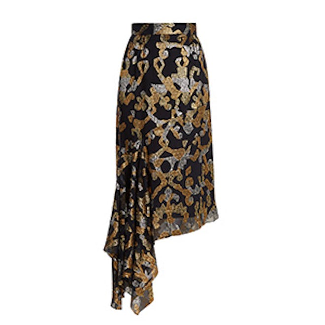 Asymmetric Fil Coupé Silk-Blend Midi Skirt