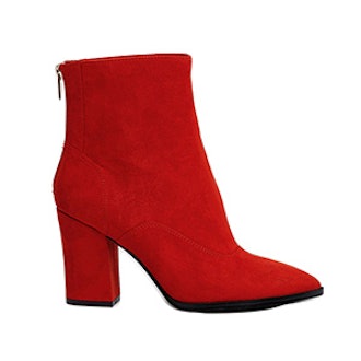 Red Wide Fit Block Heel Pointed Ankle Boots