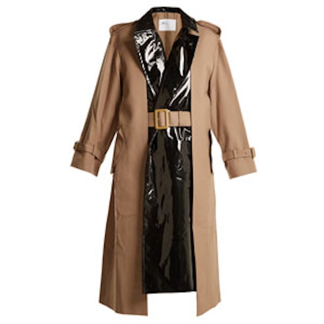 Pleat Front Contrast Panel Belted Trench Coat