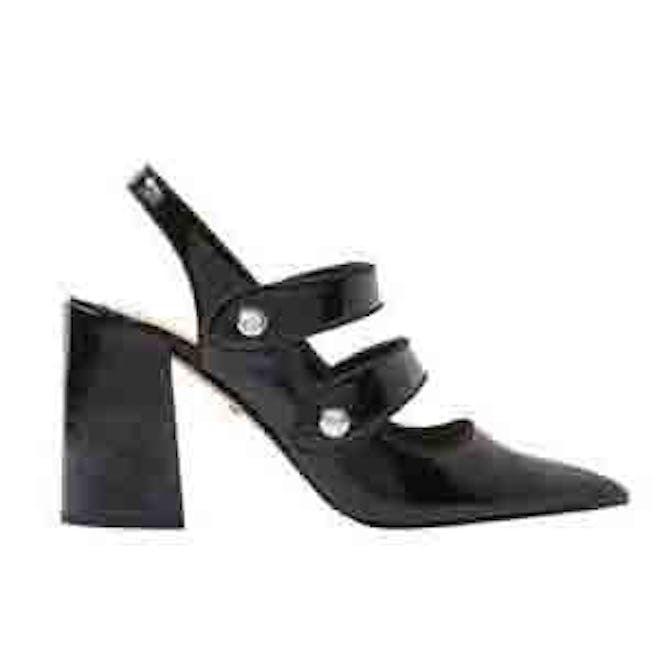 Gabriella Black Cross Strap Slingback Heel Shoes