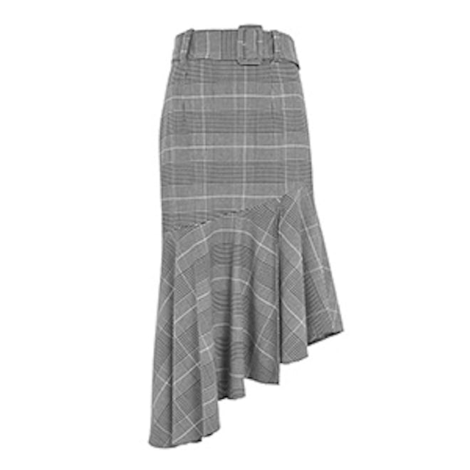 Check Belted Asymmetric Midi Skirt