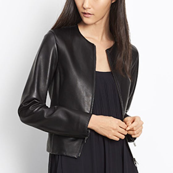 Collarless Leather Jacket