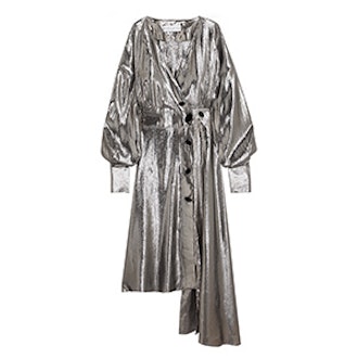 Silk-Blend Lamé Wrap Dress