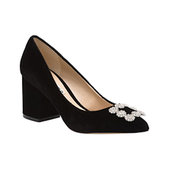 Adona Embellished Suede Block Heel Pump